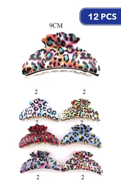 Leopard Print Hair Claw Jaw Clips (12 Units)