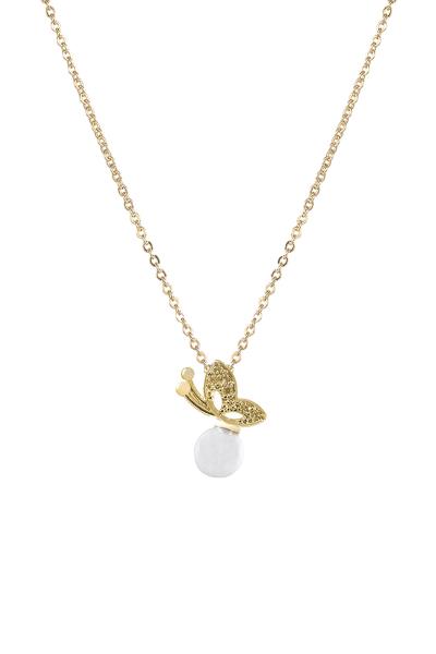 CZ SIDE BUTTERFLY WITH PEARL NECKLACE