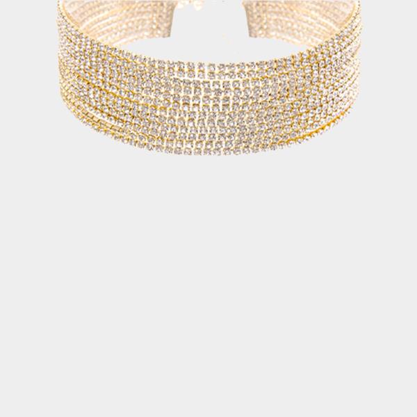 Rhinestone 12 Line Choker Necklace