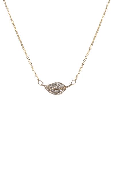 CUBIC ZIRCONIA LEAF SIDEWAYS NECKLACE