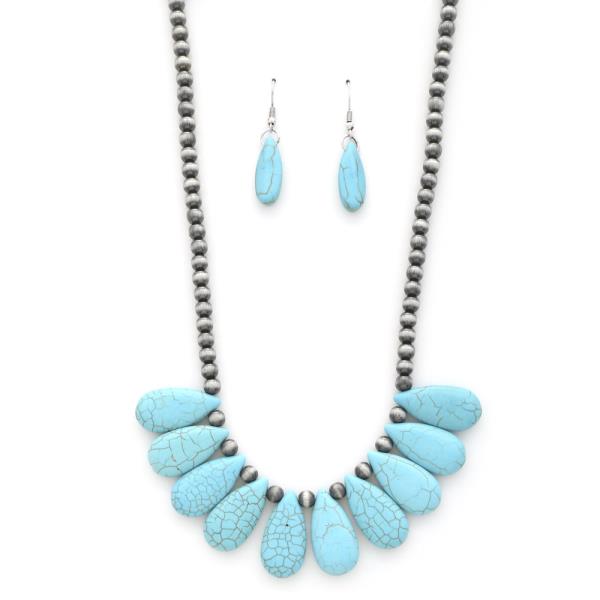 Western Teardrop Turquoise Bead Necklace