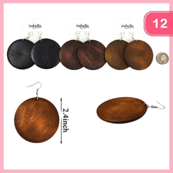 Wood Round Dangle Earring (12 Units)