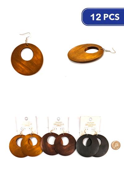 Wood Round Dangle Earring (12 Units)