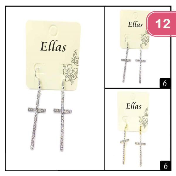 Rhinestone Cross Dangle Earring (12 Units)