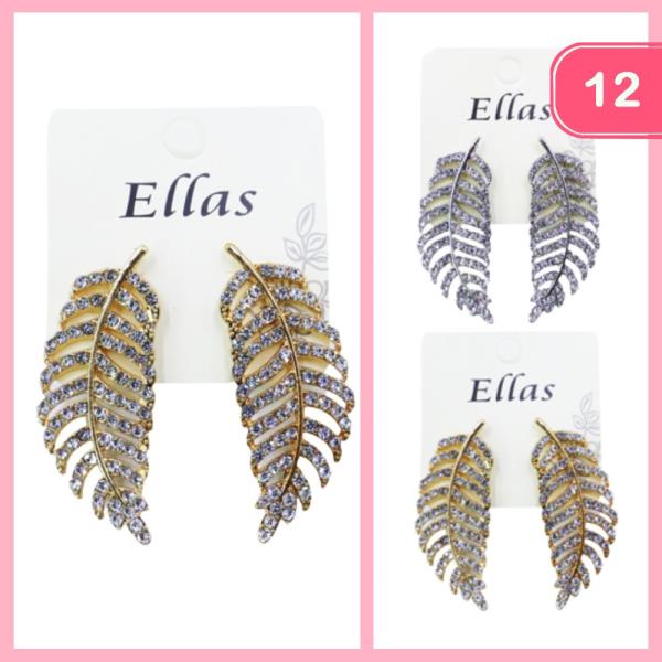 Feather Rhinestone Earring (12 Units)