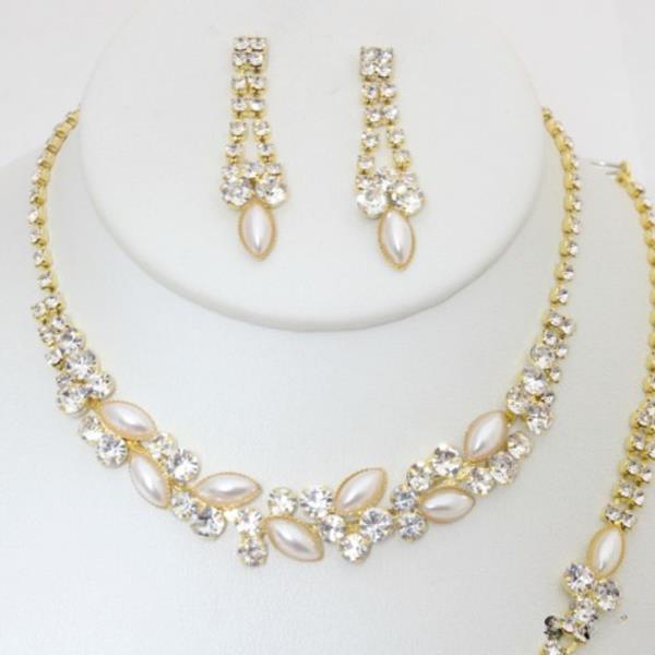 Marquise Pearl Rhinestone Bracelet Necklace Set
