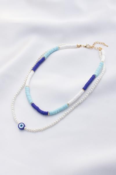 Eye Heishi Bead Pearl Layered Necklace