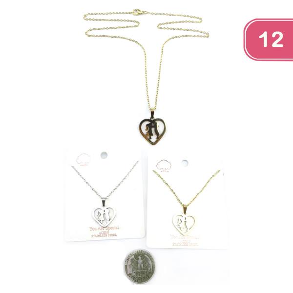 Heart Stainless Steel Pendant Necklace (12 Units)