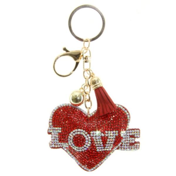 RHINESTONE LOVE KEY CHAIN WITH TASSEL