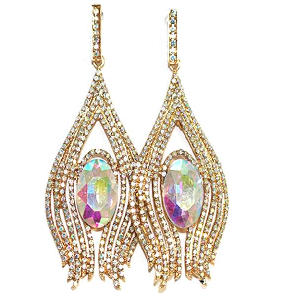 Oval Metal Rhinestone Dangle Earring