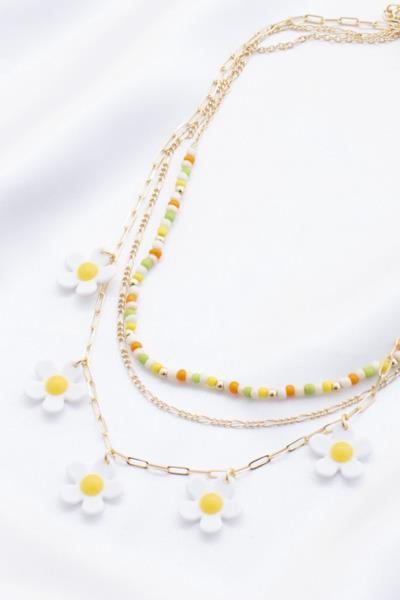 DAISY CHARM OVAL LINK BEAD LAYERED NECKLACE
