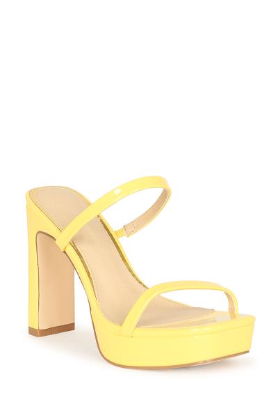 THIN DOUBLE STRAP HIGH WIDE GLOSS HEEL