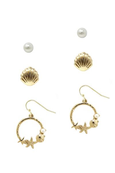 Shell Pearl Earring (3 Pairs) Set