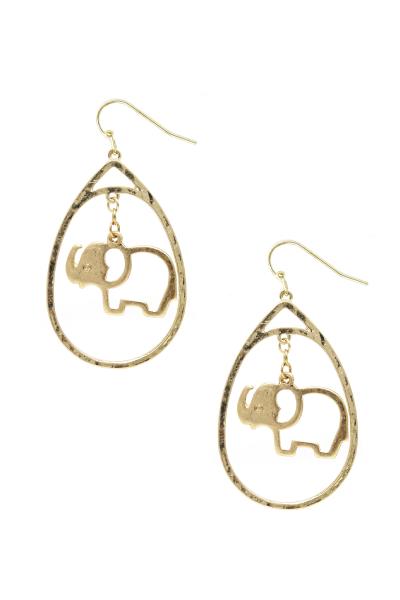 Metal Teardrop Elephant Dangle Earring