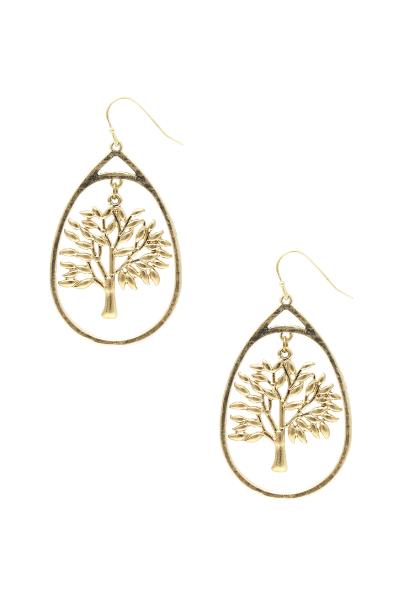 Metal Teardrop Tree of Life Dangle Earring