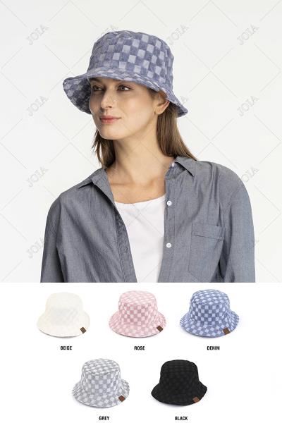 CC CHECKERED PATTERN TERRY CLOTH BUCKET HAT