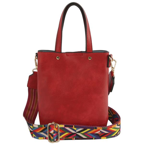 Smooth Textured Tote Bag with Pattern Strap