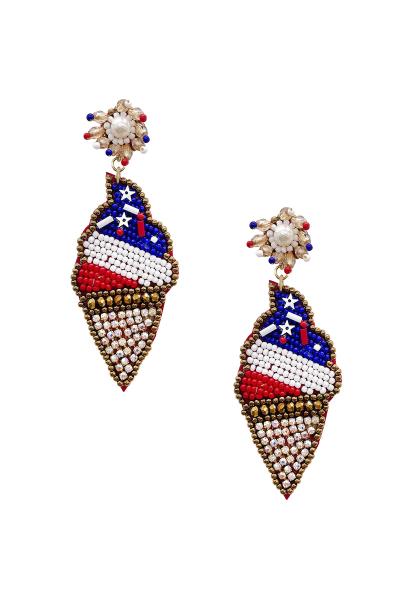 Seed Bead American Flag Ice Cream Dangle Earring