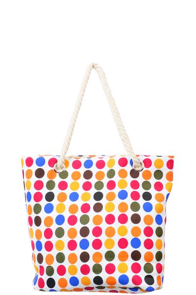 COLORED DOTS PRINT TOTE BAG