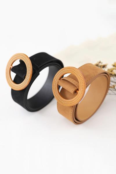 SOLID COLOR SUEDE CIRCLE BUCKLE BELT