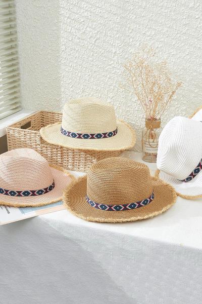 INDIAN TRIBES TRIM FRAYED PANAMA HAT