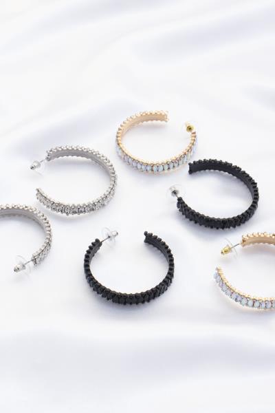RHINESTONE EDGE OPEN HOOP EARRING