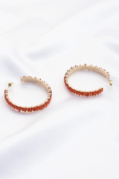 MARQUISE SHAPE RHINESTONE EDGE OPEN HOOP EARRING