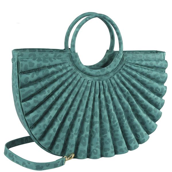 Pleated Fan Design Handle Tote Bag