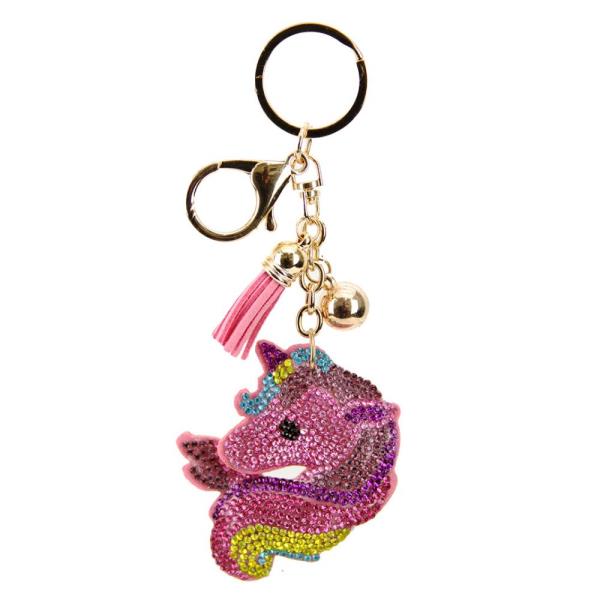 RHINESTONE UNICORN KEYCHAIN WITH TASSEL