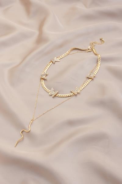 SODAJO BUTTERFLY SNAKE PENDANT LAYERED NECKLACE