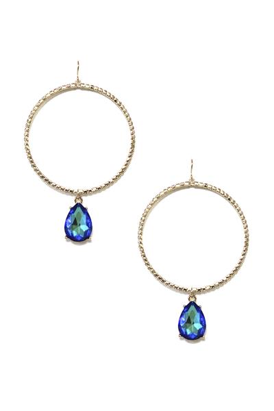 Metal Round Crystal Stone Dangle Earring