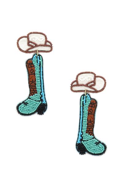 Seed Bead Thread Western Style Boots Earring