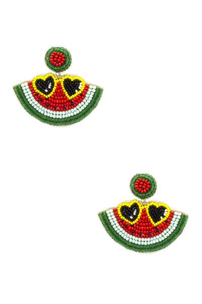 Seed Bead Heart Eye Watermelon Dangle Earring