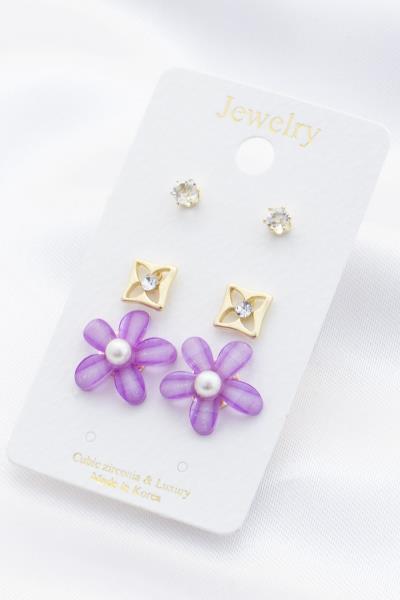 Flower Rhinestone Stud Earring Set