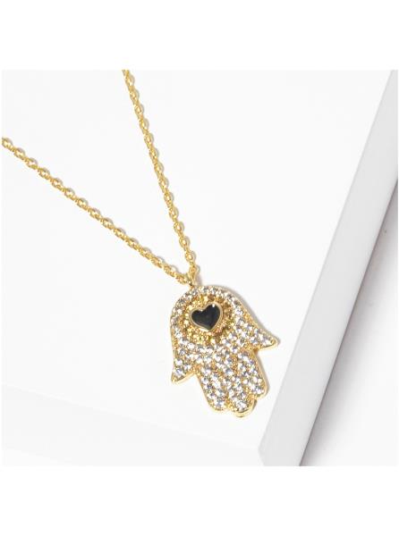 HAMSA HAND HEART RHNESTONE PENDANT NECKLACE