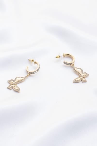 Butterfly Charm Rhinestone Open Hoop Earring