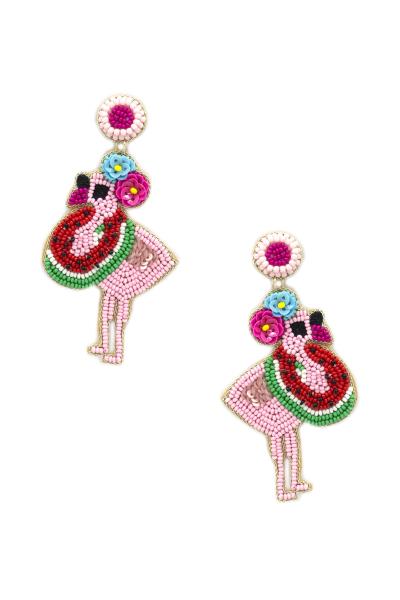 Seed Bead Flamingo Dangle Earring