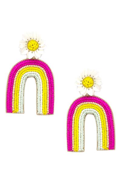Flower Seed Bead Rainbow Dangle Earring