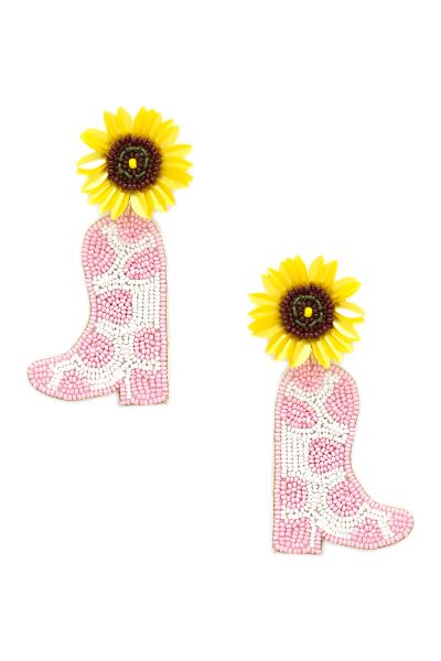 Sunflower Seed Bead Western Boots Dangle Earring