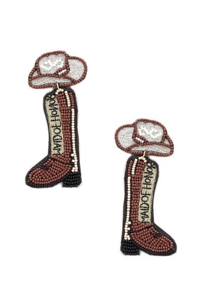 Seed Bead Western Style Boots Dangle Earring