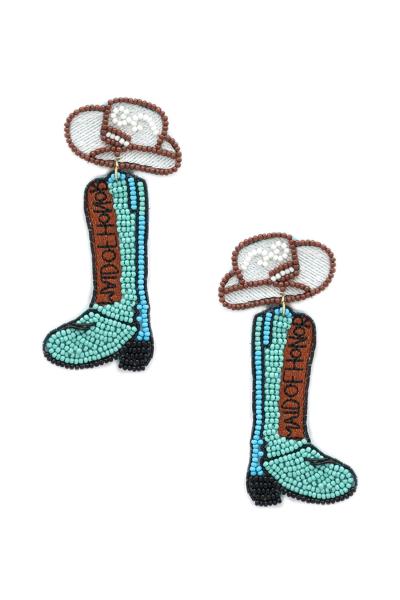 Seed Bead Western Style Boots Dangle Earring
