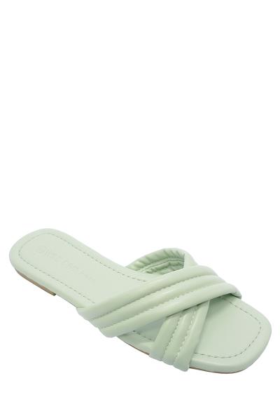 FASHION CROSSED PUFF STRAP MINI HEEL SLIPPER
