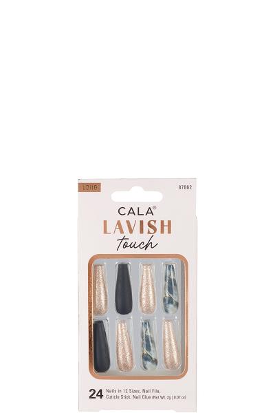 Lavish Touch Black Marble Finish Coffin Nail Set