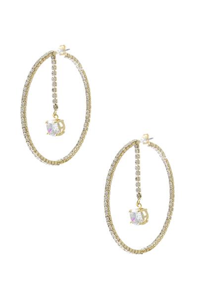 RHINGSTONE CUBIC ZIRCONIA DANGLE MEMORY WIRE HOOP EARRING