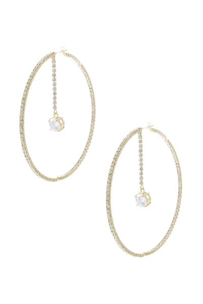 RHINESTONE CUBIC ZIRCONIA DANGLE MEMORY WIRE HOOP EARRING