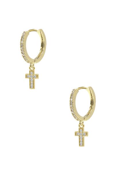 Cubic Zirconia Huggie Hoop with Cross Earring