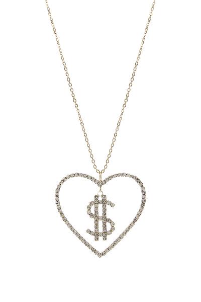 RHINESTONE DOLLAR IN HEART NECKLACE