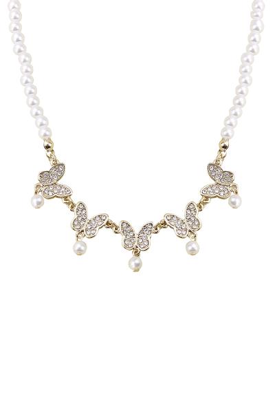 4MM PEARL BUTTERFLY DANGLE NECKLACE