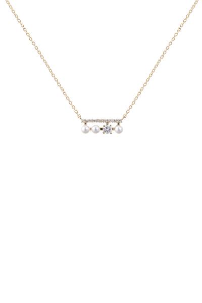 CUBIC ZIRCONIA BAR PEARL PENDANT NECKLACE