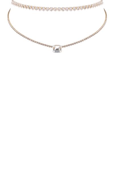 Cubic Zirconia Rhinestone Layered Choker Collar
